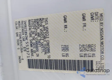 2022 Nissan Leaf S Plus 62 Kwh z USA, uszkodzony, nr VIN 1N4BZ1BV2NC553371